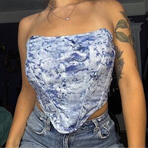 Blue and White Sleeveless Bustier Corset Top